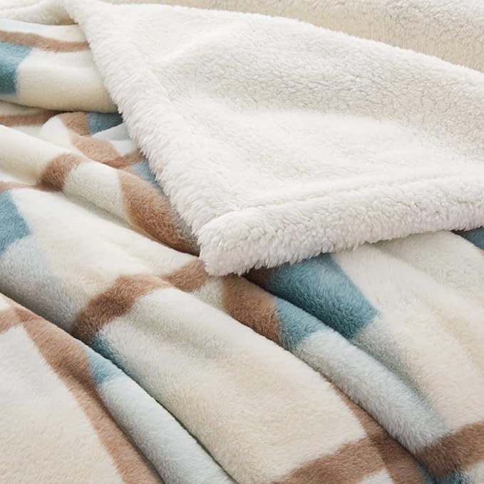 PU MEI Super Soft Faux Rabbit Fur Sherpa Fleece Throw Blanket, Reversible Luxury Cozy Cute Furry Blanket, Plush Warm Shaggy Fluffy Checkered Blankets for Sofa Couch Bed (Green-Plaid, 80" x 90")-StrideForce Fitness