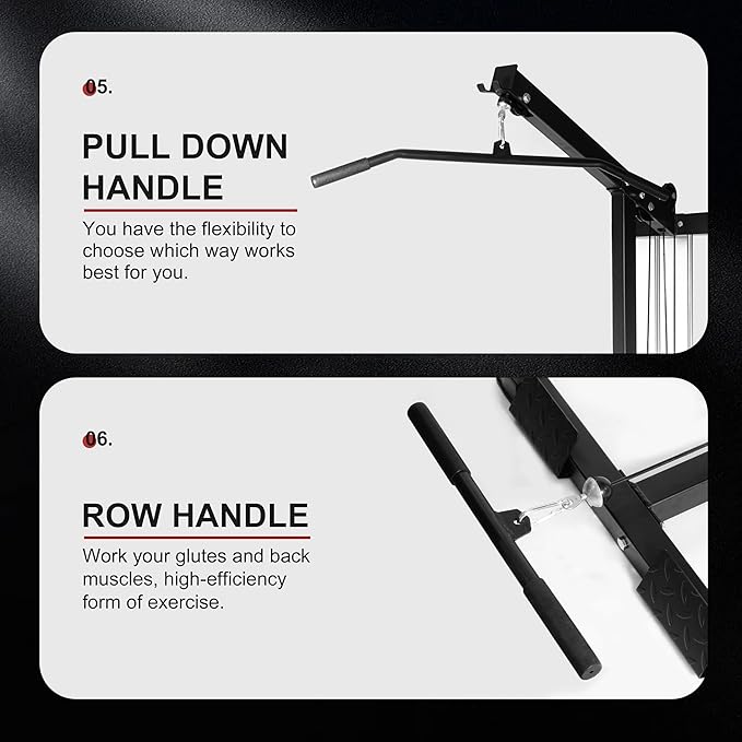 LAT All-in-one Machine with High and Low Pulley Station, LAT PullDown and LAT Row Cable Machine, LAT Tower with Adjustable Leg Support for Home Gym Total Body Training-StrideForce Fitness