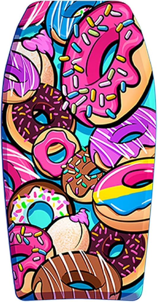 PMU 33 Inch Donut Printed Bodyboard - Lightweight Wrist Leash Body Board for Beach, Sea & Pool - Surfing Board for Teens & Adults Wave Conditions Pkg/1-StrideForce Fitness