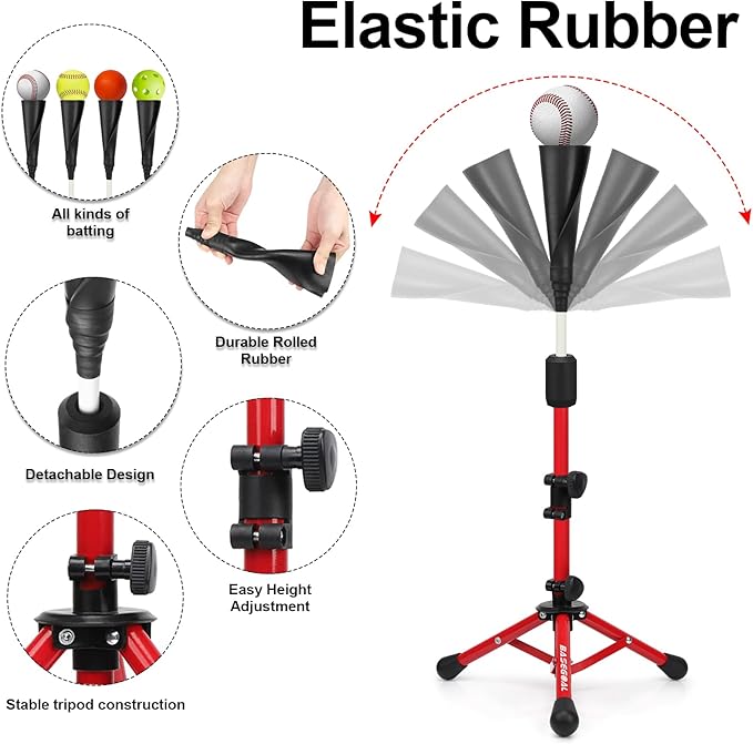 Baseball Tee for Kids,Batting Tee,Softball Tee,Youth Hitting Tee,Teeball Tee,Travel Tee,Easy Adjustable Height-StrideForce Fitness