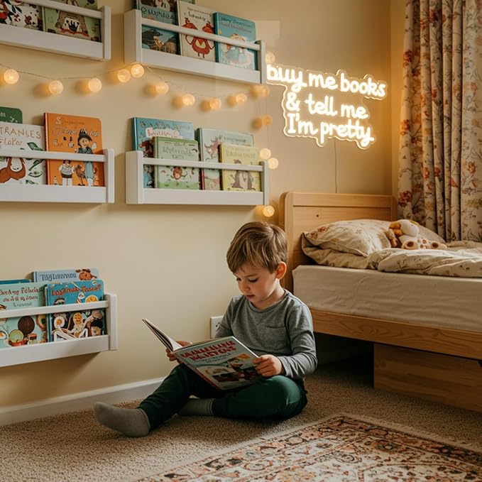 Buy Me Books and Tell Me I'm Pretty Neon Sign,Neon Signs For wall Decor,Classroom Sign,Warm White LED Sign,Dimmable Letter Neon Lights,Neon Light Sign for Bedroom Classroom Led Wall Art-StrideForce Fitness