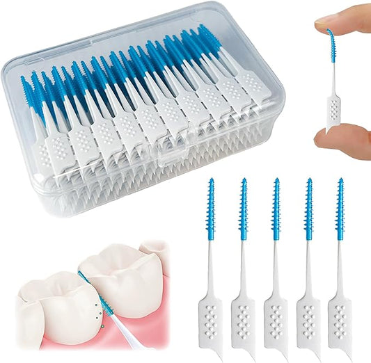 Dental Floss Picks Soft Silicone interdental Brush, Braces Brush, Floss Picks for Teeth, Disposable interdental Brush, Suitable for Cleaning Teeth Health (Blue, 160pcs)