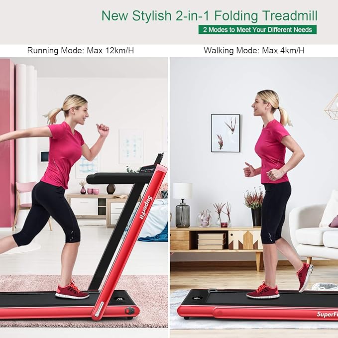 GYMAX Walking Pad, 2.25HP Dual Display Foldable Treadmill for Home with Remote/Smart App Control, Portable Compact Treadmill for Office Under Desk, Folding Running Machine for Small Spaces-StrideForce Fitness