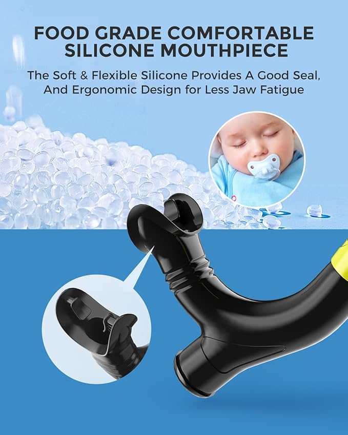 OMID SN1 Snorkel for Adult Youth, Diving Snorkel with One-Way Purge Valve, Food-Grade Silicone Mouthpiece-StrideForce Fitness