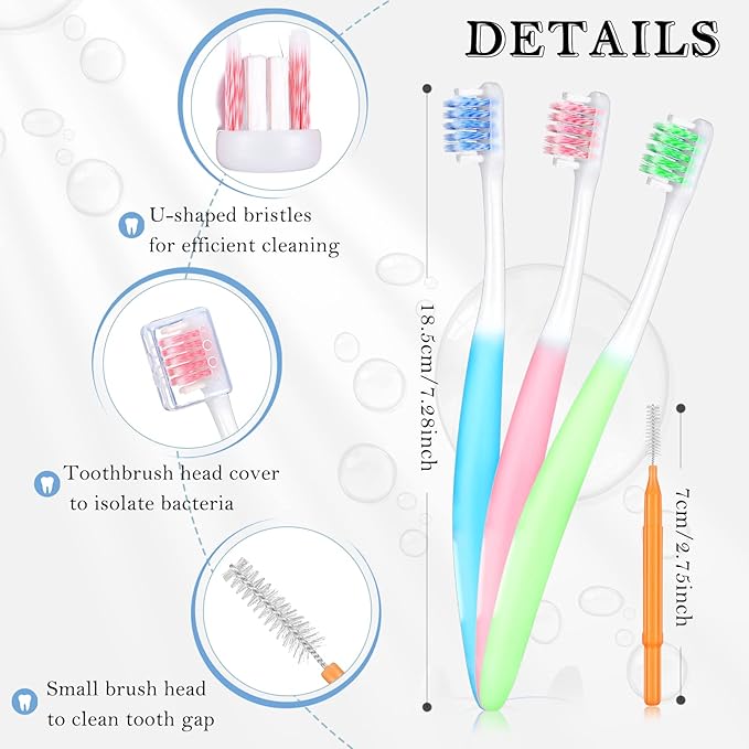 6 Pieces V Shaped Orthodontic Toothbrush for Brace with Brush Head 40 Pieces Interdental Brush Soft Bristle Braces Brushes for Cleaning Portable Toothbrushes for Braces(Medium,Orange)