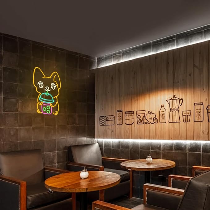 Corgi Neon Sign Bubble Tea Neon Light for Wall Decor Colorful Neon Sign Dog Neon Signs for Bedroom Dessert Coffe Shop Store Business Wall Decoration-StrideForce Fitness