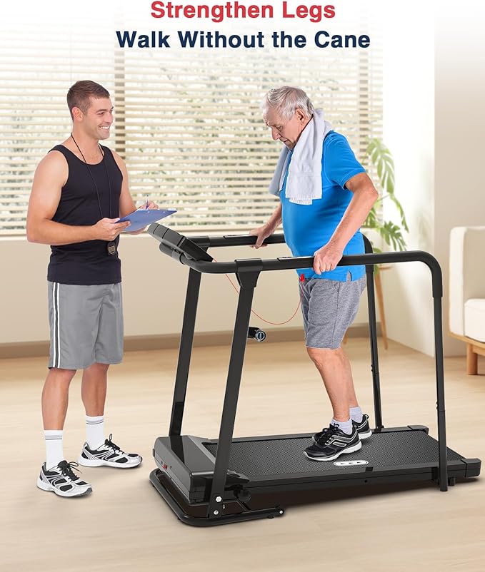 Redliro Treadmill for Seniors with Long Handrails - 300 lbs Capacity Walking Treadmill for Elderly with Cup Holder - Recovery Machine for Home Use with Clear, Non-Scrolling Display (Black)-StrideForce Fitness