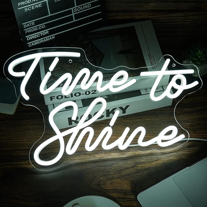 Time To Shine Neon Sign White Led Sign Time To Shine Neon Lights Decor for Lover Dimmable Letter Neon Wall Signs USB Powered with Switch Neon Signs for Wall Decor Party Wedding（16.5’’X10.2’’）-StrideForce Fitness