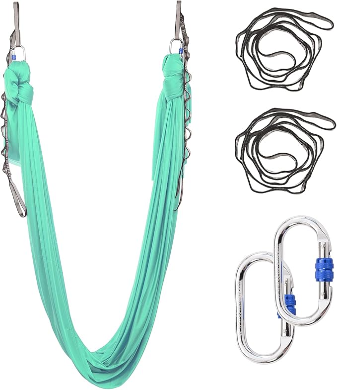 5.5 Yards Aerial Silks Yoga Swing Set - Aerial Yoga Hammock Kit Anti-Gravity Flying for Fitness, Low/Non Stretch Nylon Tricot Fabric Hardware Included for Dance-StrideForce Fitness