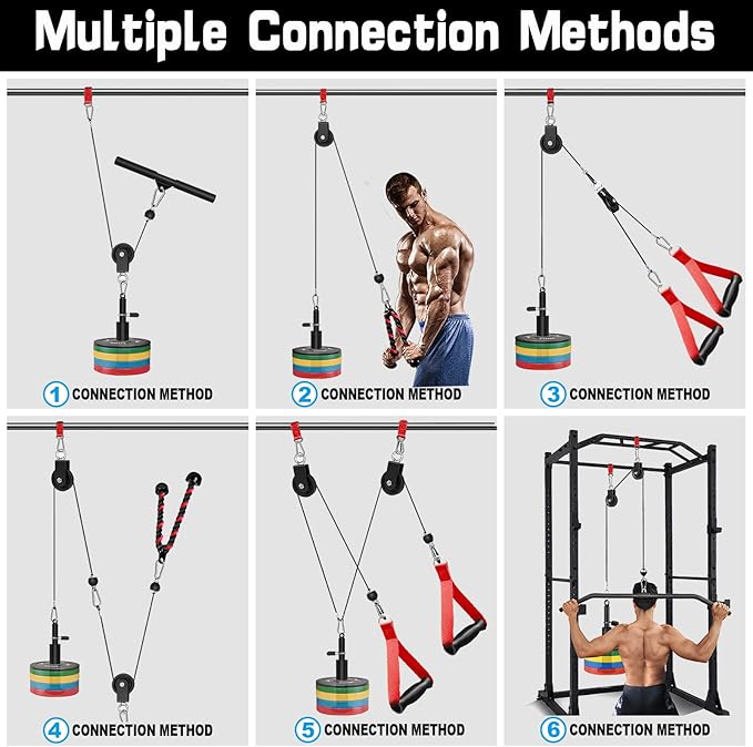 SERTT Weight Cable Pulley System Gym, Upgraded Cable Pulley Attachments for LAT Pull Down, Biceps Curl, Tricep, Arm Workouts - Home Gym Add On Equipment-StrideForce Fitness