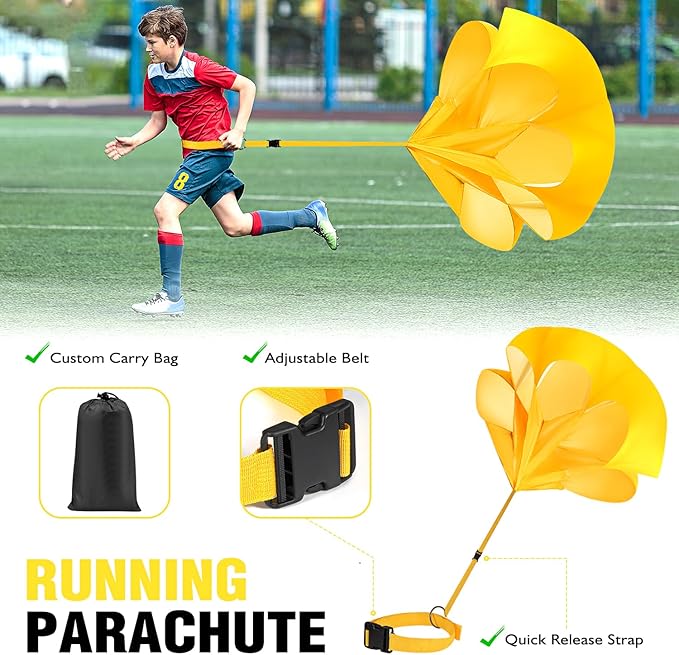 Soccer Training Equipment, Speed Agility Training Equipment for Kids Youth Adults, 20ft Agility Ladder, 4 Hurdles, Jump Rope, 12 Soccer Cones, Running Parachute, Football Training Equipment-StrideForce Fitness