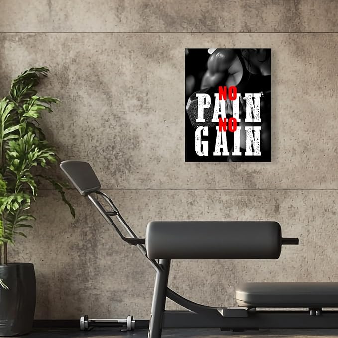 OTINGQD Inspirational Gym Wall Decor,Fitness Quotes Wall Art,No Pain No Gain Canvas Wall Decor for Home Gym-StrideForce Fitness