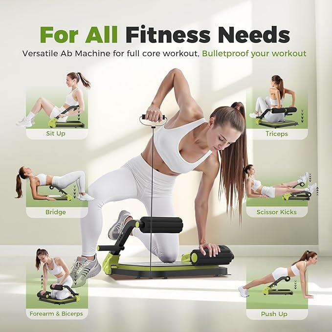 Ab Machine,Sit Up Exercise Equipment& Core Machine, Workout Equipment,Adjustable Ab Trainer with 3 Resistance Levels and Removable Auxiliary Handle,Home Gym Fitness Equipment for All Ages-StrideForce Fitness