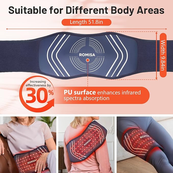 Red Light Therapy Belt & Back Massager for Pain Relief, Infrared Light Therapy Vibration Rechargeable, Red Light Therapy Device for Body Massage for Back Shoulder Waist Knee for Cordless Use-StrideForce Fitness