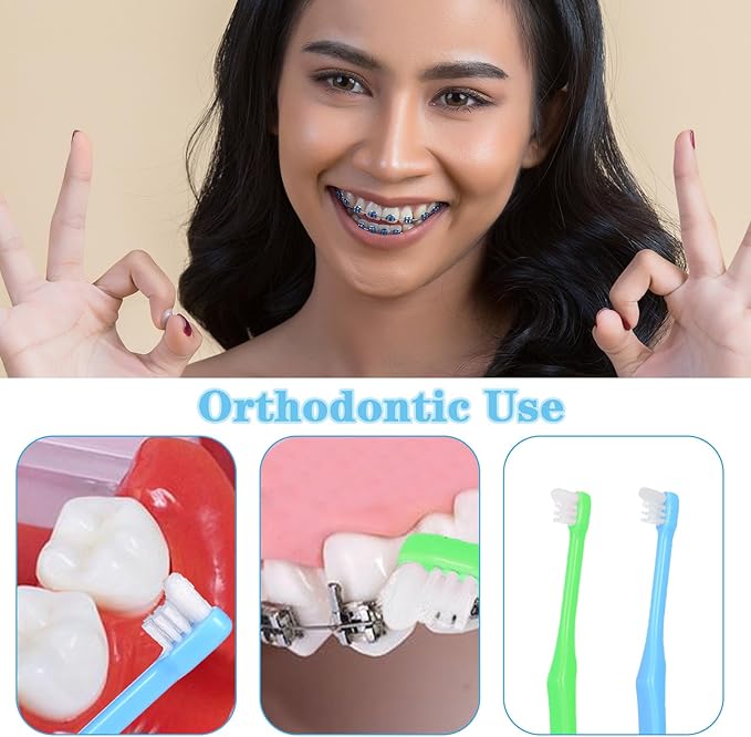 2Pcs End Tuft Toothbrush, Soft Wisdom Toothbrush for Adult, End Tapered Orthodontic Tooth Brush for Periodontal, Interdental Interspace, Dental Detail Cleaning (Blue White)