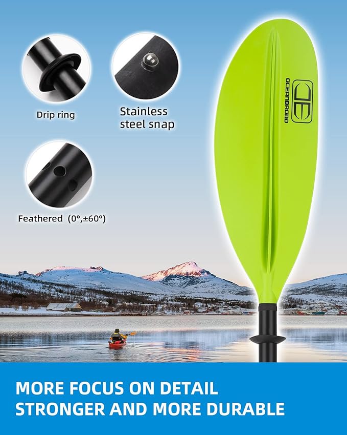 OCEANBROAD Kayak Paddle 86in/218cm, 90.5in/230cm, 95in/241cm Alloy Shaft Kayaking Boating Canoeing Oar with Paddle Leash-StrideForce Fitness
