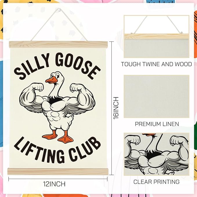 Gym Motivational Posters Funny College Dorm Posters Gifts for Guys Girls Friends SIilly Goose Lifting Club Gym Flag Wall Art Decor Sign for Home Gym Bedroom Office-StrideForce Fitness