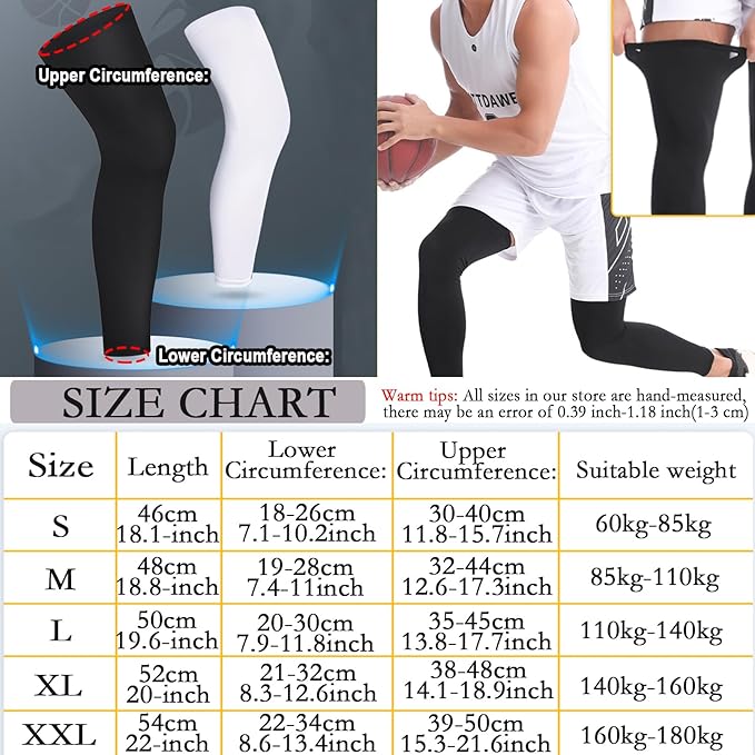 2 Pairs Leg Sleeves,Full Leg Compression Sleeve for Men Women,Long Knee Sleeve with Anti-slip Silicone Strips