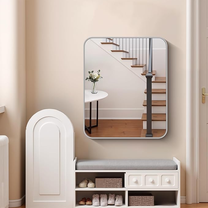 FORBATH 30x36 Inch Silver Bathroom Mirror for Over Sink, Large Rectangular Wall Mirror with Metal Frame, Rounded Corners for Bathroom, Bedroom, Entryway Decor (Horizontal or Vertical)-StrideForce Fitness