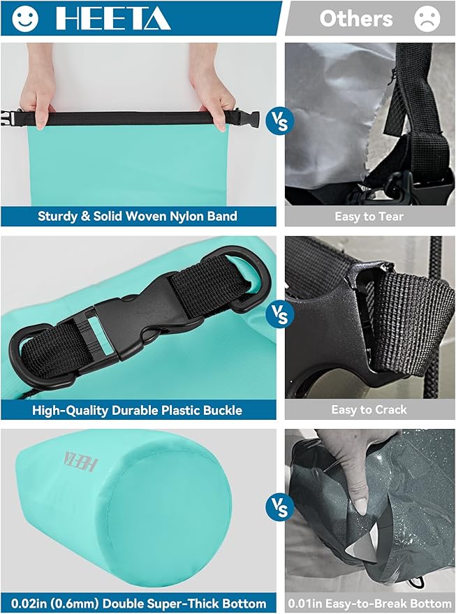 HEETA Waterproof Dry Bag for Women Men(Upgraded Version) 5L/10L/20L/30L/40L Roll Top Lightweight Dry Storage Bag Backpack with Emergency Whistle for Travel, Swimming, Boating, Kayaking, Camping, Beach-StrideForce Fitness