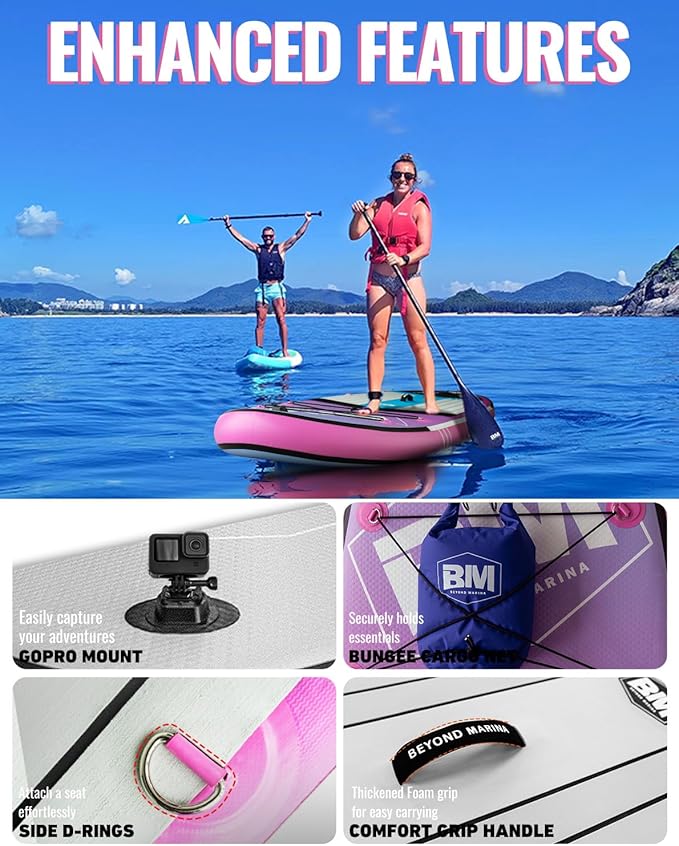BM Paddle Board Inflatable Stand Up Paddle Board, SUP Paddleboard for Adult, Premium Accessories | Non-Slip EVA Deck & Foam Handles, Camera Mount, Double Action Pump, 85L Travel Backpack-StrideForce Fitness