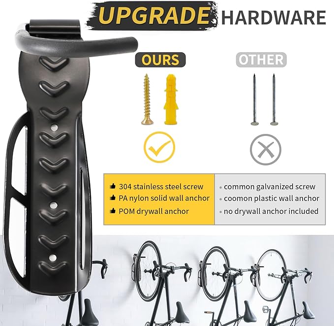 Vertical Bike Rack Wall Mount for Garage–Heavy-Duty Steel Bicycle Hook for Indoor Storage, Space-Saving Holder for Road, Mountain & Hybrid Bikes, Fits Tires Up to 2.6" Wide (2 Pack)-StrideForce Fitness