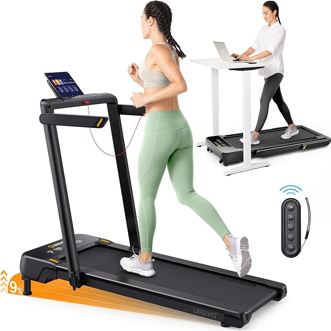 Smart Treadmill with 9% Auto Incline, Hiking and Running Walking Pad Treadmills for Home Office, Treadmill with UREVO APP, AI Powered Music Course, HIIT Programs Synced to Scenic Route, One-Click Mute-StrideForce Fitness