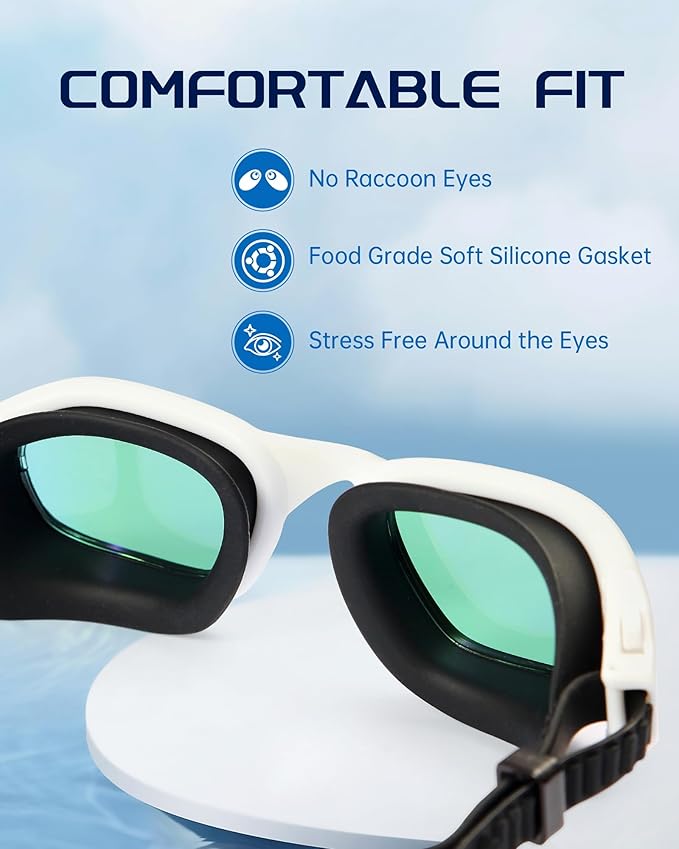 Swim Goggles, Goggles Adult with Swimming Cap, Nose Clip & Ear Plugs, UV Protection Anti-Fog Lens and Case for Adult-StrideForce Fitness