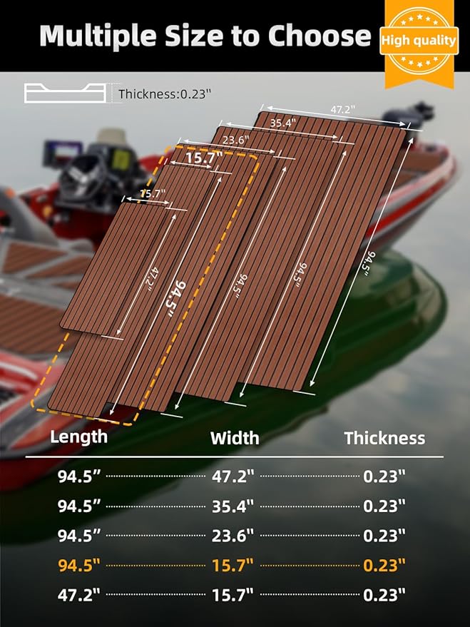 FOCEAN Boat Flooring EVA Foam Boat Decking Faux Teak Marine Flooring Boat Mat Boat Carpet Sheet for Motorboat RV Yacht Kayak Surfboard, 94.5"x 47.2"/35.4"/23.6"/15.7"-StrideForce Fitness