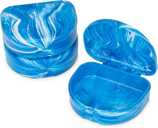 Practicon Marble Retainer Cases, Orthodontic Aligner Case, Mouth Guard Holder (3 Pack) (Blue)