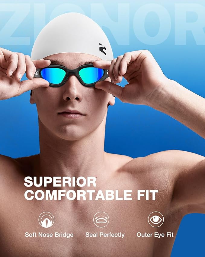 ZIONOR G1 Lite Swim Goggles with Swim Cap Comfortable Anti-fog Swimming Goggles Cap Set for Adult Men Women-StrideForce Fitness
