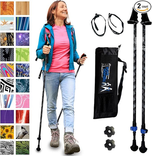 York Nordic Motivator Walking Poles for Balance and Rehab - Patented Stability Grips - Lightweight, Adjustable, and Collapsible - 2 Pieces Adjustable w/flip Locks - Heights 4'6" up to 6'2" - 230 lbs-StrideForce Fitness