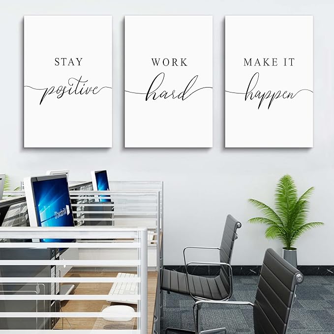 Framed Canvas Wall Art Positive Quotes Painting, Office Wall Art, white Large Poster, Positive Motivational Set of 3 Prints, work hard letters, Inspirational Wall Decor Prints (G-3pcs,24x36inchx3pcs)-StrideForce Fitness