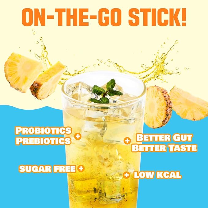 TEAZEN Pineapple Kombucha Tea, Hydration Drink Mix, Sugar Free, Live Probiotics & Prebiotics, 10 Sticks, 1.76oz-StrideForce Fitness