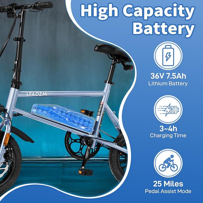Winado Electric Bike for Adults, 14" Folding Electric Bicycle 450W Motor with Dual Disc Brakes, Max Range 25Miles(Pedal-Assist) & Speed 15.5MPH, Foldable Commuter City Ebike for Adults/Teens-StrideForce Fitness
