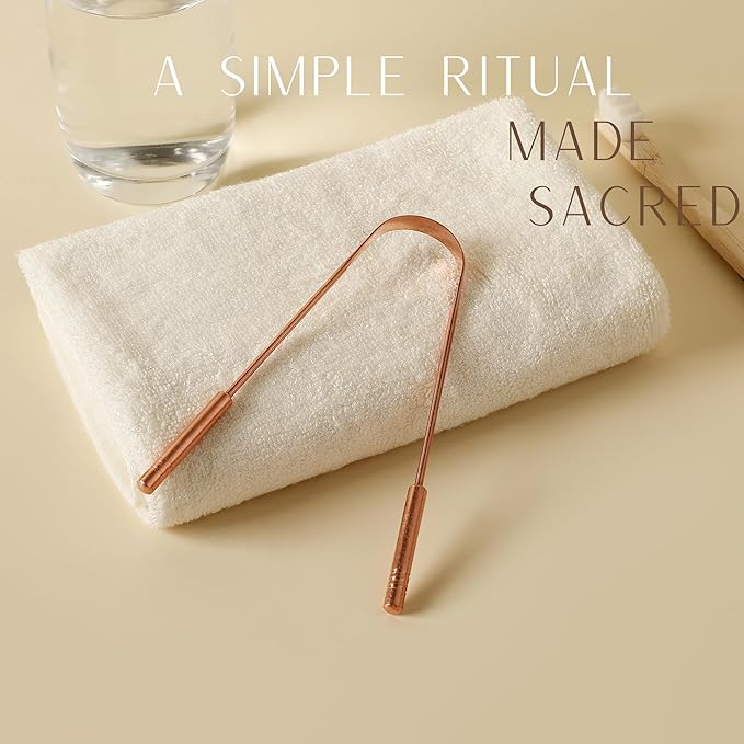 Copper Tongue Scraper for Adults – 100% Pure Copper Tongue Cleaner for Fresh Breath & Oral Hygiene – Ayurvedic Tongue Scraper with Travel Pouch – Handcrafted in India by Nude Ritual