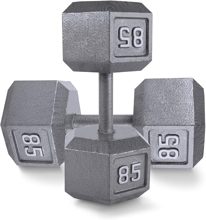 WF Athletic Supply Cast Iron Solid Hexagon Gray/Black Dumbbells, Strength Training Free Weights Set of 2 for Women and Men, Hand Weights Sold by Pairs, Multi-Select Size Options Available-StrideForce Fitness