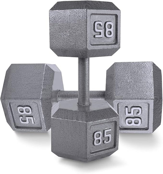WF Athletic Supply Cast Iron Solid Hexagon Gray/Black Dumbbells, Strength Training Free Weights Set of 2 for Women and Men, Hand Weights Sold by Pairs, Multi-Select Size Options Available-StrideForce Fitness