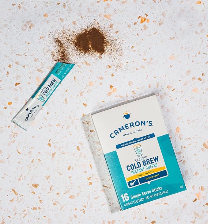 Cameron's Coffee Classic Cold Brew Instant Single Serve Sticks, Medium Roast , 100% Arabica , 128 Count-StrideForce Fitness