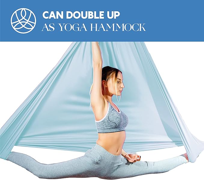 Aerial Silks Starter Kit - Durable 9 Yards of Aerial Yoga Hammock with Hardware & Guide - Aerial Swing for Acrobatic Flying Yoga & All Levels (Aerial Rigging Point Up to 13ft)-StrideForce Fitness