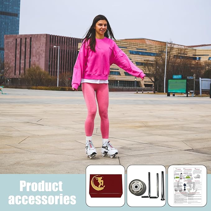 Roller Skate Shoes for Women Four Rounds Children's Roller Skates Shoes That Turn into Rollerskates Sneakers Outdoor Light Shoes with Wheels for Girls/Boys-StrideForce Fitness