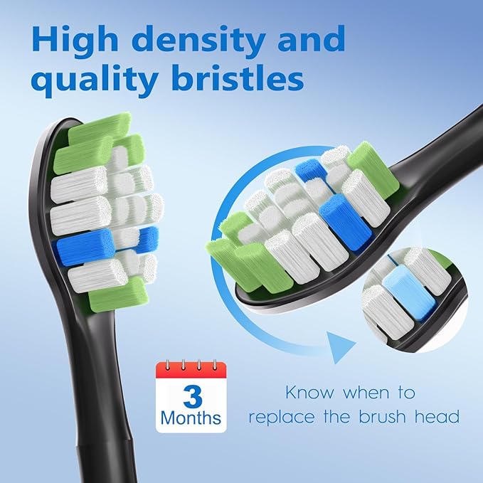 Bullnas Replacement Brush Heads Compatible with Philips Sonicare, Toothbrush Heads for Sonicare ProtectiveClean 4100 5100 5300 6100 Electric Toothbrush, 12 Count Ultimate Care Toothbrush Heads, Black