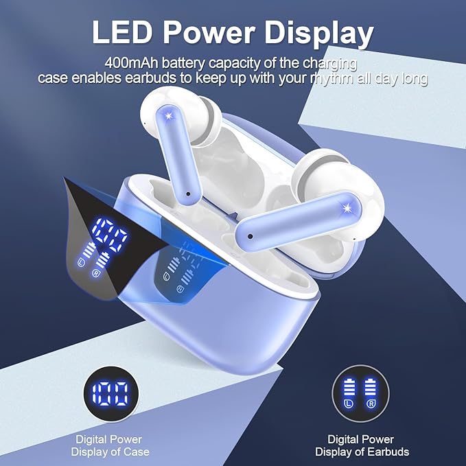 ZIUTY Wireless Earbuds Bluetooth Headphones, 50H Playtime Ear Buds with Mic, LED Digital Display Charging Case, IPX7 Waterproof, Deep Bass Stereo, in-Ear Earphone for iPhone Andriod Phone-StrideForce Fitness