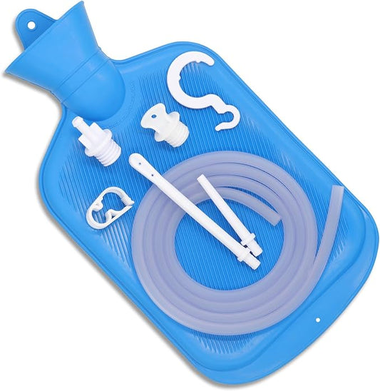 Enema Bag Kit with 5ft Hose Coffee Enemas at Home Water Shower Douche Colon Detox Cleanse Kit with Tubing, Tips, Clamp and Hook (Blue, 2 L)-StrideForce Fitness