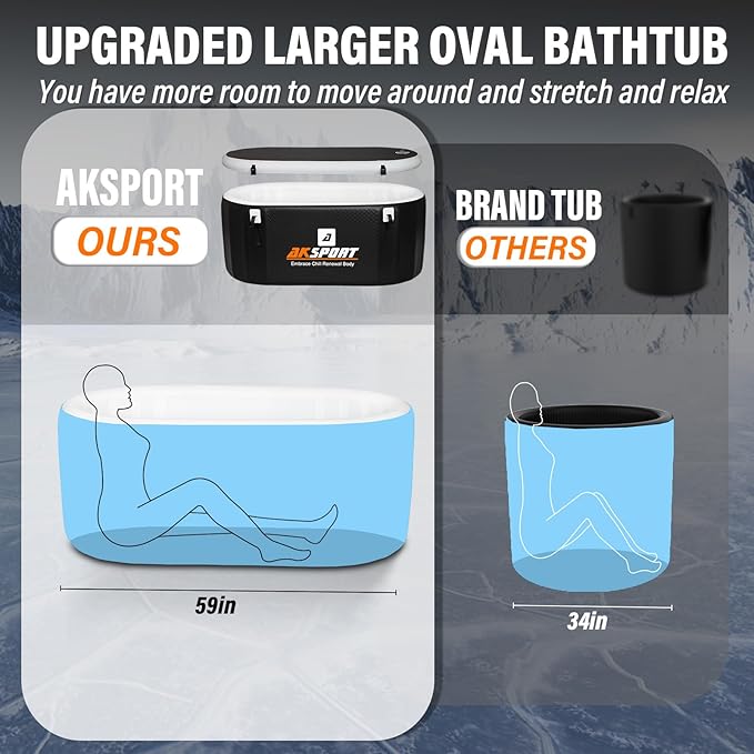 AKSPORT Ice Bath Tub for Athletes, 238 Gallons Inflatable Cold Plunge Tub Compatible with Water Chillers, Icebath for Recovery & Cold Water Therapy, Portable Bathtub for Indoor & Outdoor-Black-StrideForce Fitness