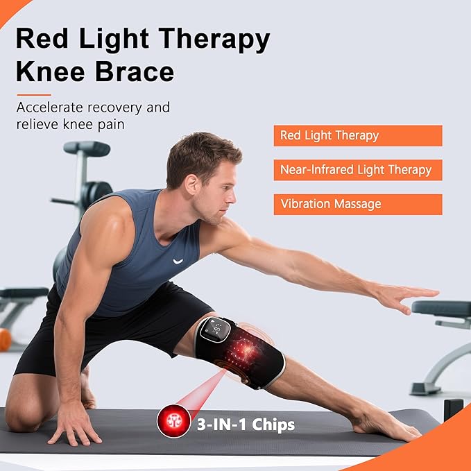 RAYOCON Red Light Therapy for Knee:Knee Massager with 6 Heat and 5 Vibration Infrared Red Light Therapy for Body Pain Relief Cordless Rechargeable Infrared Light Therapy Heated Knee Brace-StrideForce Fitness