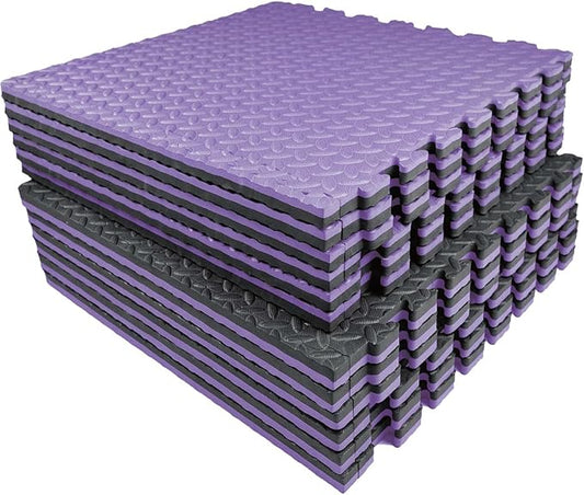 AIRHOP Upgraded 0.79" Extra Thick 48 Sq Ft High-Density Eva Foam Exercise Gym Mats, 12 Pcs Large Interlocking Puzzle Floor Tiles (24"x24") for Home Gym, Black&Purple-StrideForce Fitness