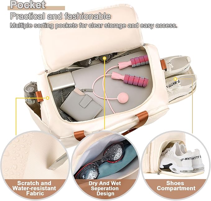 FIORETTO Women's Gym Duffle Bag with Shoes Compartment, 37L Capacity, Ideal for Travel, Gym, Sports, Duffel, Weekender-StrideForce Fitness