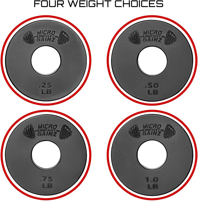Micro Gainz Standard 1-Inch Center Hole Fractional 8 Piece Weight Plates with Bag, Designed for Standard 1-Inch Dumbbell & Barbell for Strength Training and Weight Lifting, Made in USA-StrideForce Fitness