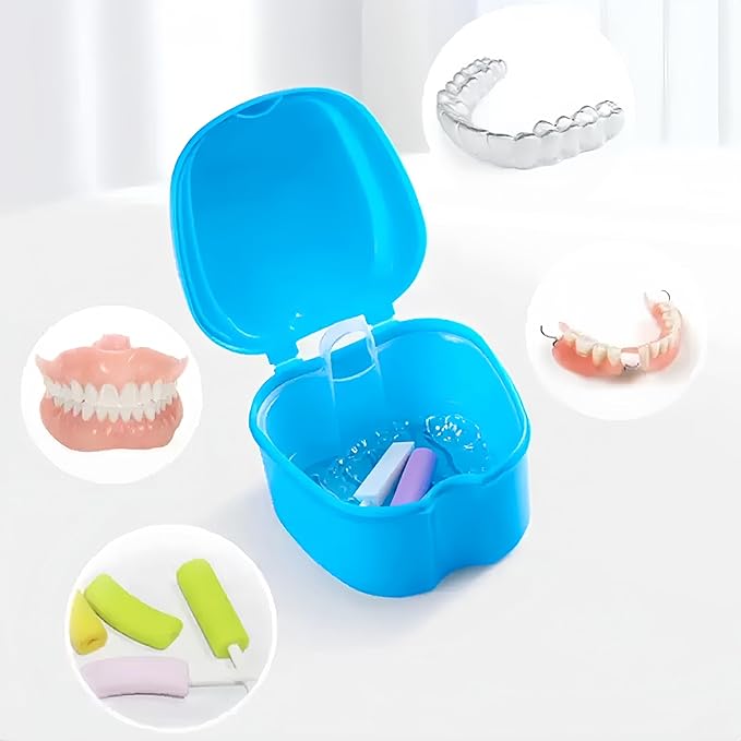 6 Piece Denture Cleaning Kit 3 Double-Sided Denture Brushes, 1 Travel Denture Cleaning Brush Case, and 2 Denture Cases with Strainer Baskets – Complete False Teeth Cleaning Solution